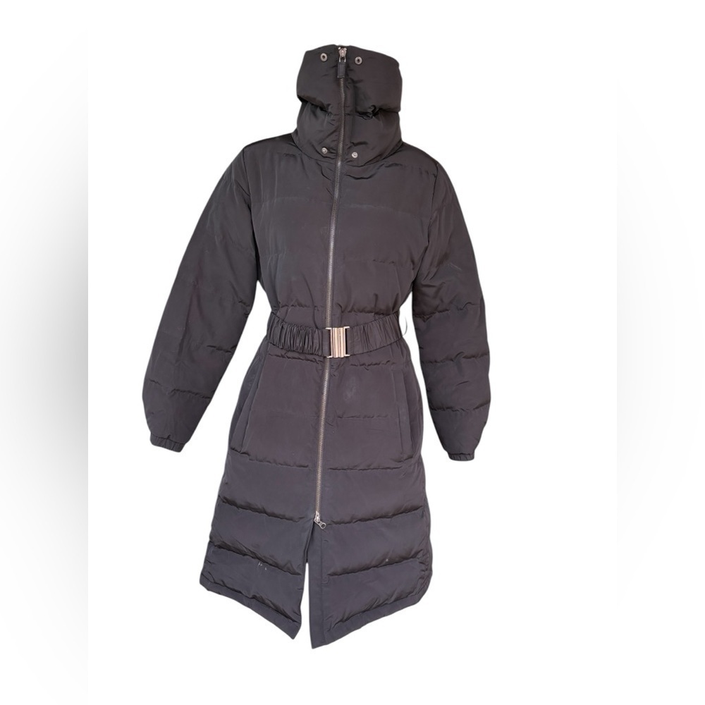 Talbots women’s Down Puffer Coat black size XS pockets belted preloved
